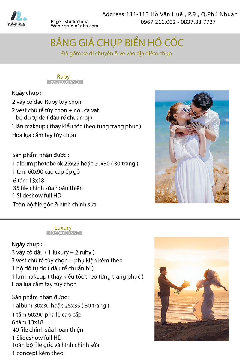 Album cưới ngoại cảnh biển và thiên nhiên do Studio 1 Nhà thực hiện